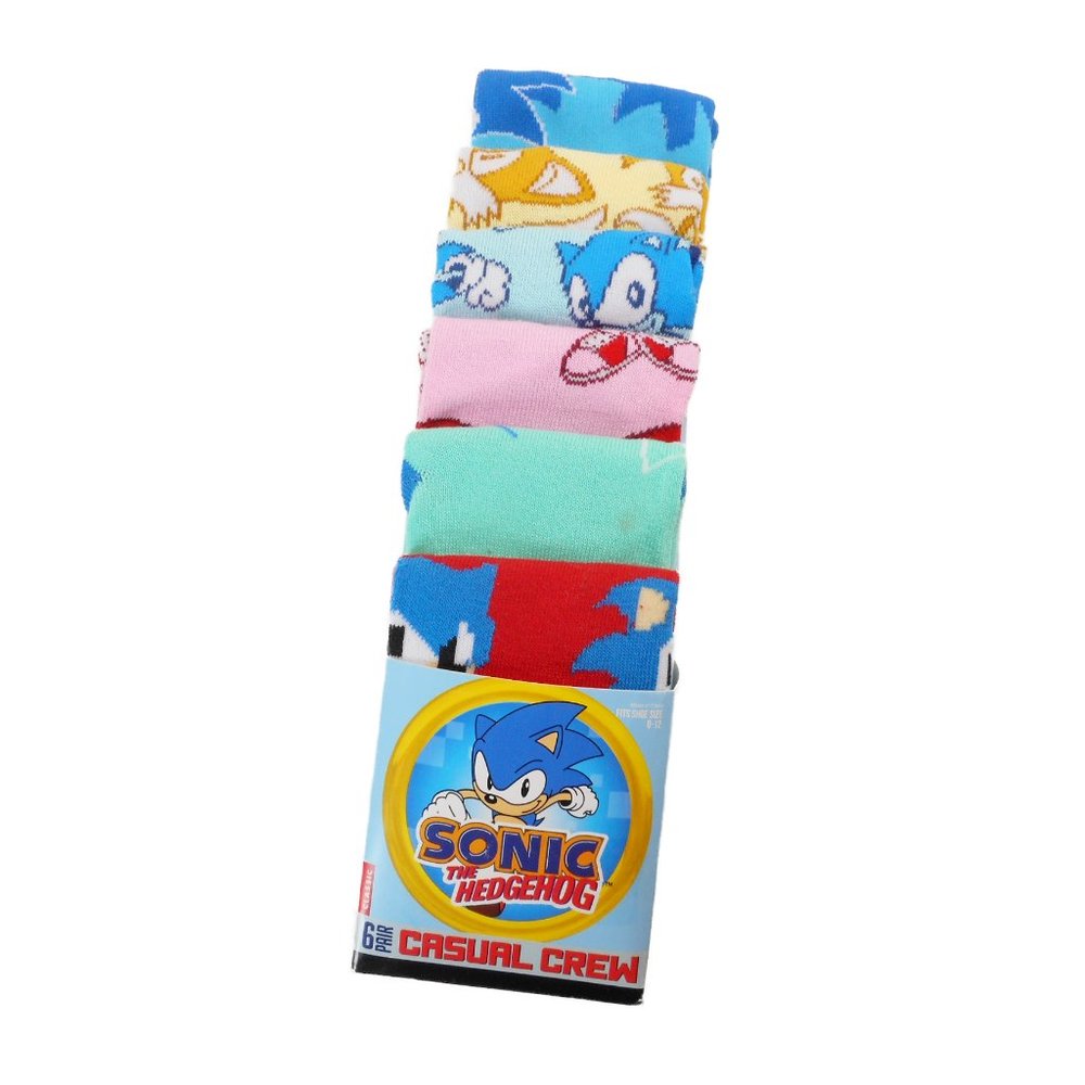 Sonic the Hedgehog Crew Socks 6 Pair Men's size US 8-12